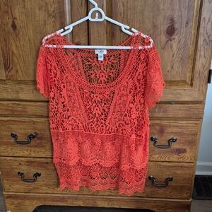 Cato Orange Lacy Beach Cruise Swim Coverup Top 18/20W